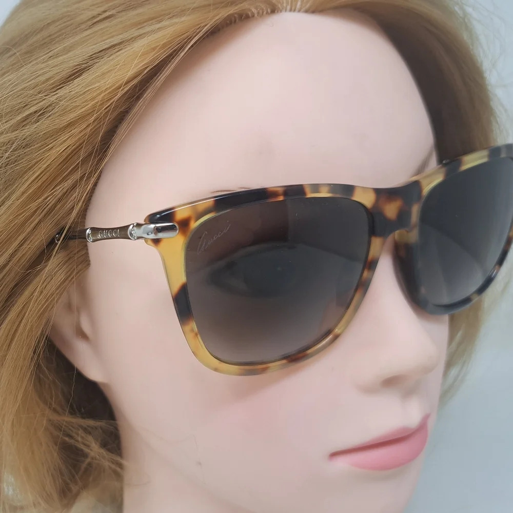 Gucci Sunglasses Silver Bamboo Square Tortoise Gray Gradient GG3778/S  54-15-130 - Picture 5 of 15
